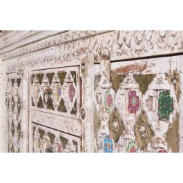 GINER Y COLOMER Buffet en bois de manguier avec détails en céramique et bronze, finition blanc vieilli, 150 x 45 x 95 cm