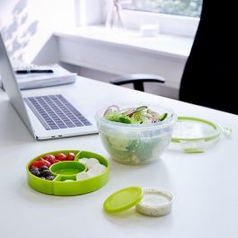 Emsa N1060700 Clip & Go Salatbox rund mit Einsatz und Dressingbox transparent. g