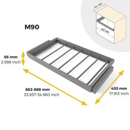 Emuca Kit de porte-pantalon à 7tringles et rack ajustable Quartz pour armoires, glissières extension totale et à fermeture douce, Module 90cm, Finition Titane