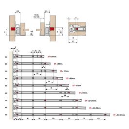HERRAJES ALK Glissière AREA pour montage direct, Gris, 450mm, Set de 100
