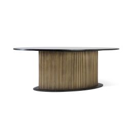 GINER Y COLOMER Table de Salle à Manger Ovale en Bois de Mango Noir avec Base Elliptique Bronze Doré Vieilli - Moderne et Élégante - 220 cm