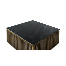 GINER Y COLOMER - Table basse en bois de manguier avec plateau en marbre et finition bronze, 90x90x40 cm