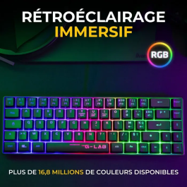 The G-Lab KEYZ HYDROGEN - Clavier gamer sans fil 60% AZERTY à membrane, rétroéclairage RGB, compact et performant, pour PC et console, couleur noir
