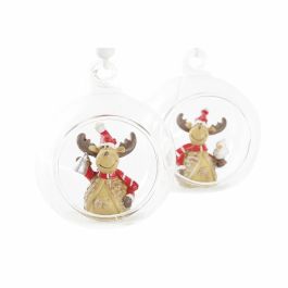 Décorations de Noël DKD Home Decor Verre Résine Renne (7 x 6 x 8 cm) (4 Unités)