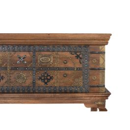 GINER Y COLOMER Console Antique en Bois de Manguier Naturel avec Décor en Laiton Repoussé et Pieds Courbes - 34x106x34cm (intérieur)