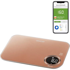 Sencor Balance de cuisine connectée SKS 7076GD - Capacité 5 kg, Précision 1 g, Ecran LCD, Application Sencor FOOD pour suivi nutritionnel