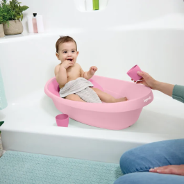 Ingenuity Baignoire bébé 4 en 1 évolutive Room to Soak, rose, extra-large, avec transat, support, jeux d'eau, 0-24 mois
