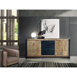 GINER Y COLOMER - Buffet 2 portes et tiroir en bois d'acacia et de manguier avec finition naturelle et métal noir - 80x180x45 cm