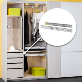 Emuca Lot de 5 jeux de coulisses de tiroirs, roulement à billes, hauteur 45mm, profondeur 450mm, sortie totale, fermeture amortie, Zingué