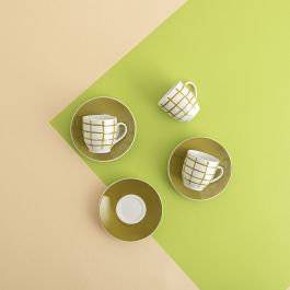 Tasse avec sous-tasse Quid Kansas Vert Céramique 90 ml (6 Unités)