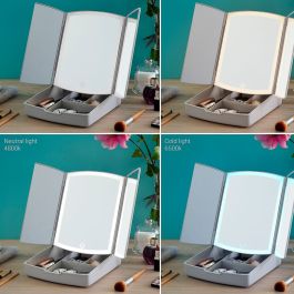 Miroir LED Pliable avec Organisateur de Maquillage 3-en-1 Panomir InnovaGoods
