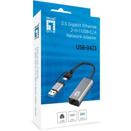 Level One USB-0423 Adaptateur USB-C USB-A vers RJ45 Ethernet 2.5 Gigabit Gris