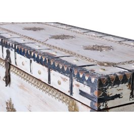 Giner y Colomer - Coffre de rangement en bois de manguier massif avec incrustations fer et bronze, finition blanc vieilli, 57 x 100 x 40 cm