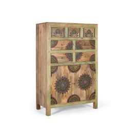 GINER Y COLOMER Buffet en bois de manguier massif avec 7 tiroirs et 2 portes - Dimensions 122x80x40 cm - Multicolore - Meuble artisanal