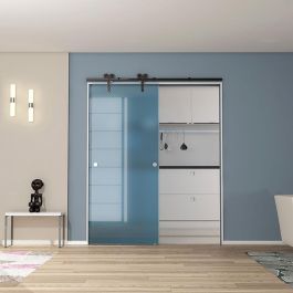 HERRAJES ALK Kit Herrajes Puerta Cristal Venus 22 Finition Chrome et Noir (8-12mm Verre) avec Fermeture Amortie