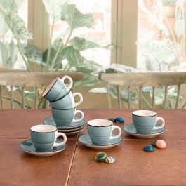 Tasse avec sous-tasse Quid Vita Morning Turquoise Céramique 90 ml (6 Unités)