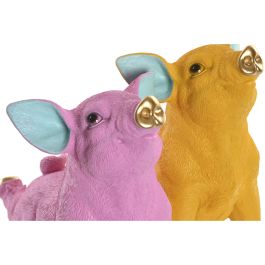 Figurine Décorative Home ESPRIT Jaune Vert Rose Doré Cochon 30,5 X 15 X 25 CM (2 Unités)