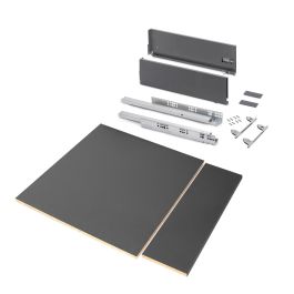 Emuca Kit de tiroirs pour cuisine ou salle de bains Vertex avec réglages 3D, hauteur 178mm, avec panneaux inclus, module 600mm, Gris antracite