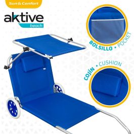 Chaise Transat Pliable de Camping Aktive Bleu 62 x 62 x 117 cm Chariot pliant Auvent (2 Unités)
