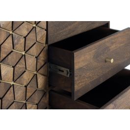 GINER Y COLOMER Aparador Dora2 en Bois de Mango et Métal 3 Tiroirs 2 Portes 145x77x40 cm Couleur Noyer Doré