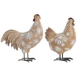 Figurine Décorative Home ESPRIT Blanc Naturel Poule Coq 22,5 X 10 X 23,5 CM (2 Unités)