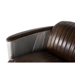 GINER Y COLOMER Sofa 2 Places Style Aviateur en Cuir Vieilli Marron avec Détails en Aluminium - Inspiré du Design Aéronautique