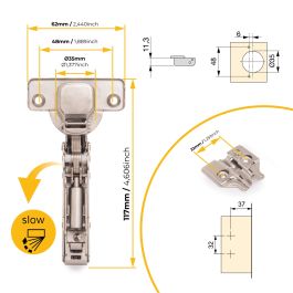 Emuca Lot de 20 charnières droites X91 à fermeture amortie avec embases à visser, Hauteur 0, Acier, Nickelé