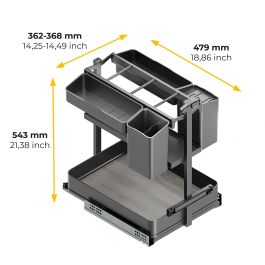 Emuca Chariot extractible avec paniers et accessoires Harmony avec fermeture à amortie, Module largeur 400mm hauteur 700mm, Acier et Bois, Gris anthracite