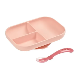 BEABA Set de déjeuner en silicone 2 pièces compartimentées - Rose