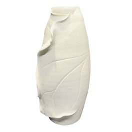 Vase Home ESPRIT Blanc Céramique Style artisanal Moderne Feuille d'une plante 21 x 21 x 40 cm
