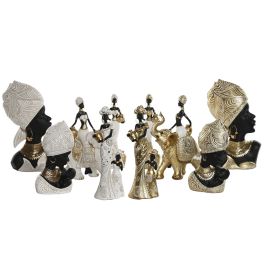 Figurine Décorative Home ESPRIT Blanc Noir Doré Africaine 9,5 x 7,5 x 31 cm (2 Unités)
