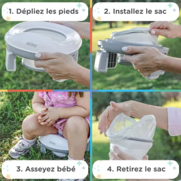 Nuby - Pot de Voyage Portable pour Tout-Petits avec Sac de Rangement, Apprentissage de la Propreté, Siège Réducteur, Protection Anti-Éclaboussures, Léger et Compact - Gris/Blanc