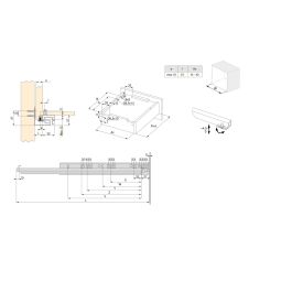 Emuca Jeu de coulisses invisibles Silver, Coulisse à sortie totale, fermeture amortie, profondeur 350mm, Acier, Zingué