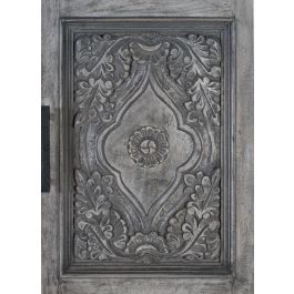GINER Y COLOMER - Armoire contemporaine en bois de manguier massif gris avec portes sculptées, étagères et barre à vêtements, aménagement intérieur spacieux