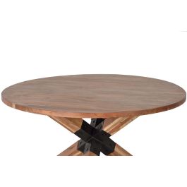 GINER Y COLOMER Table de Salle à Manger en Bois d'Acacia Naturel avec Pieds en Métal Noir - Table à Assembler
