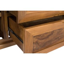 GINER Y COLOMER - Meuble TV en teck massif, style ethnique contemporain avec 2 portes sculptées et 2 tiroirs, finition miel clair, 180 cm de largeur