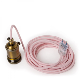 Suspension E27 avec câble 5m, douille, interrupteur rotatif et prise en laiton, couleur rouge - Réf. AM-AT530