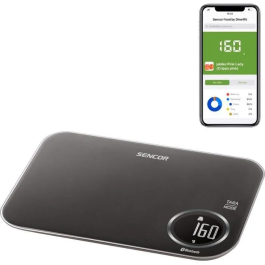 Sencor SKS 7078BK Balance de Cuisine Numérique - Capacité 5 kg Précision 1 g, Écran LCD, Connectée App FOOD