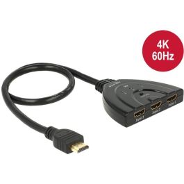 DeLOCK 18600 - Commutateur HDMI UHD 3 entrées 1 sortie 4K 18 Gbit/s avec Câble Intégré 50 cm - Noir