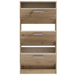Meuble à Chaussures 6 Paires Finition Chêne 3 Portes Abattantes L 58,2 x P 20,4 x H 115,5 cm MSA312D78