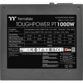 Thermaltake Toughpower PT - Alimentation PC modulaire 1000 W 80 Plus Platinum, ventilateur 120 mm, ATX 3.1, compatible PCI-E 5.1 12VHPWR (16 pins), noir