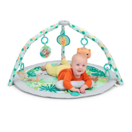 Bright Starts Tapis d'éveil bébé pliable Wild Rainforest avec arche de jouets sensoriels, 7 jouets musicaux et miroir - Sac de transport inclus