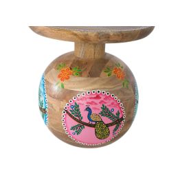 GINER Y COLOMER Table d'appoint en bois de manguier massif de style bohème, peinte à la main avec des détails colorés - Forme tambour, plateau circulaire