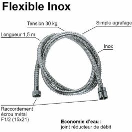 Edouard Rousseau ROU3047404026103 Flexible de douche - Tuercas metálicas - Engarces de seguridad - Longitud 1,50m - Mango único de acero inoxidable cromado