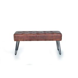 GINER Y COLOMER - Banc / Banquette de cuir avec piétement en métal, marron - Dimensions : 96 cm de large, 44 cm de haut, 40 cm de profondeur