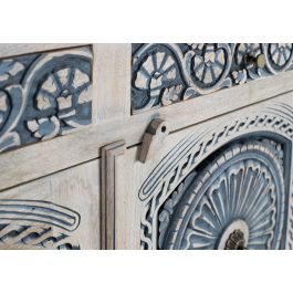 GINER Y COLOMER - Buffet en bois de manguier massif blanc lavé et bleu avec 3 tiroirs et 3 portes - Meuble de rangement artisanal