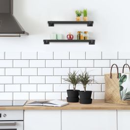 Emuca Jeu de supports pour étagères en bois Shelf droit avec tube carré, Acier, Peint en noir