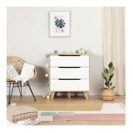 FINLANDEK VANKKA Commode Escandinave 3 Tiroirs Roble Blanc Patas Madera Maciza 80x42x42cm