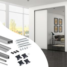 Emuca Kit de quincaillerie pour armoire à 2 portes coulissantes avec fermeture souple Placard 74, Modèle de poignée Sharp, épaisseur 18mm, panneaux non inclus, Anodisé mat