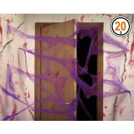 Toile d'araignée décorative violette avec 2 araignées noires, 20 g - Décoration d'Halloween, fête et maison